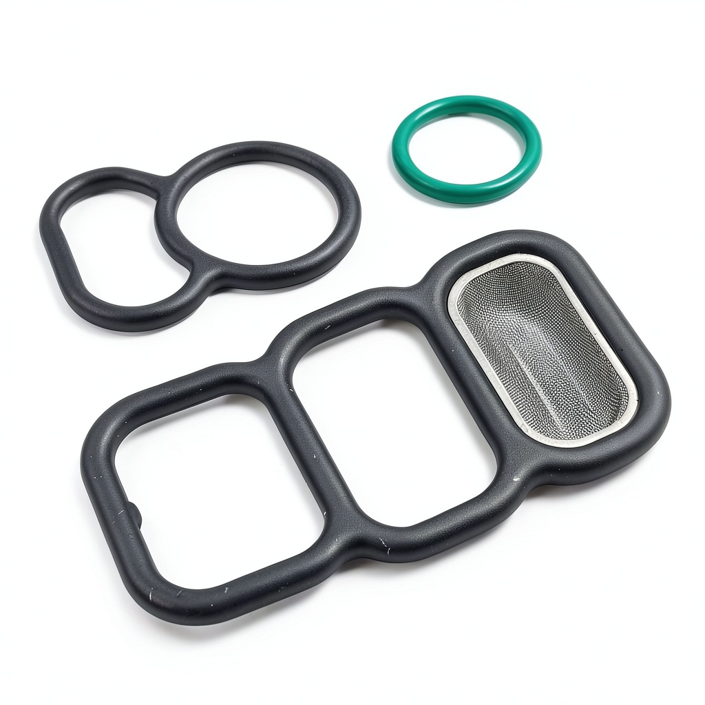 Vtec solenoid gasket kit components laid out on a workbench